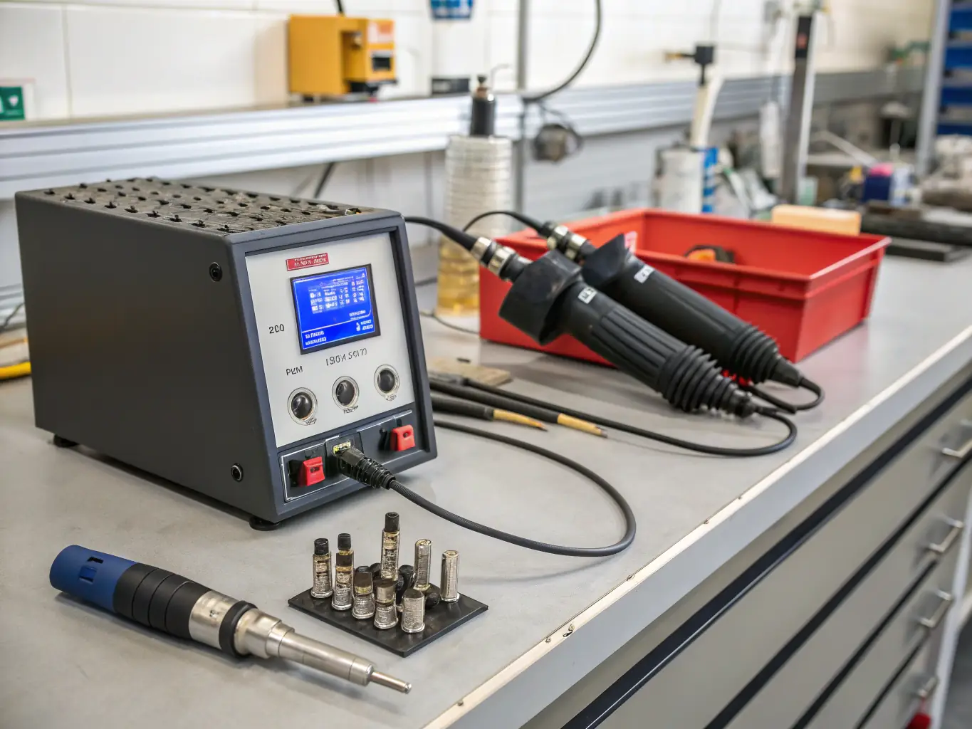 A detailed image of a hot air rework station being used to remove a BGA chip from a laptop motherboard. The image should highlight the precision and control required for successful BGA rework.