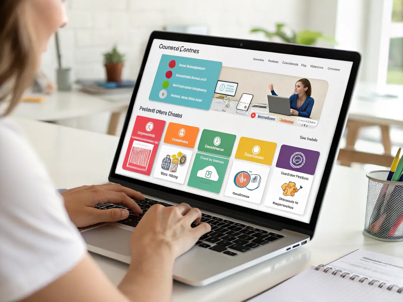 A student reviewing video tutorials and practicing repair techniques on a virtual laptop motherboard, showcasing the self-paced learning experience.