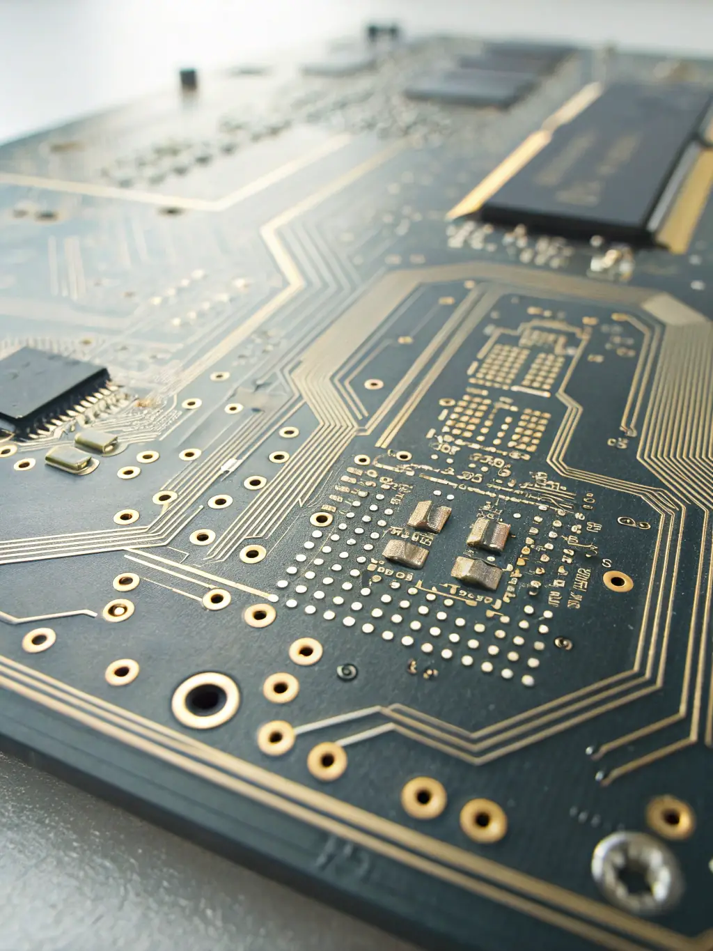A close-up shot of a laptop motherboard with various components clearly visible, emphasizing the complexity and detail involved in laptop repair training.